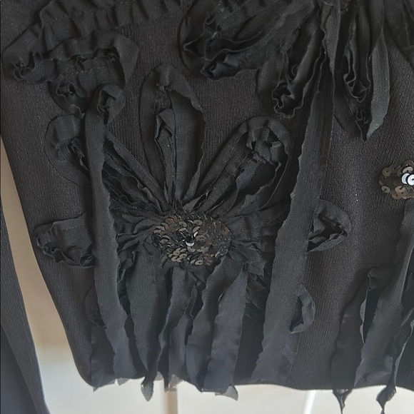 Cartise Statement Black Embellished Floral Sequin Fitted Long Sleeve Top, size M - Picture 9 of 10
